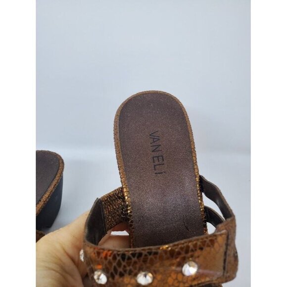 Vaneli Bronze Snakeprint Square Toe Sandals With Rhinestone Accents Size 10M - Picture 5 of 8